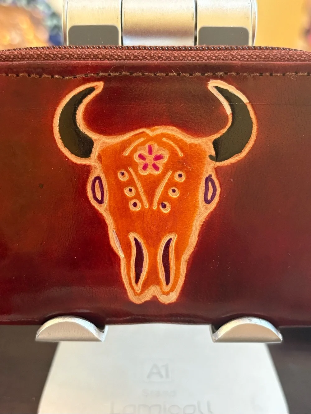 Boho Western Bull Skull Zip Around Wallet